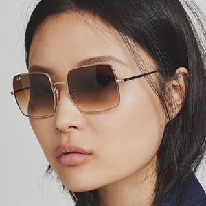 Ray-Ban Square Gold Frame Sunglasses with Brown Gradient Lenses